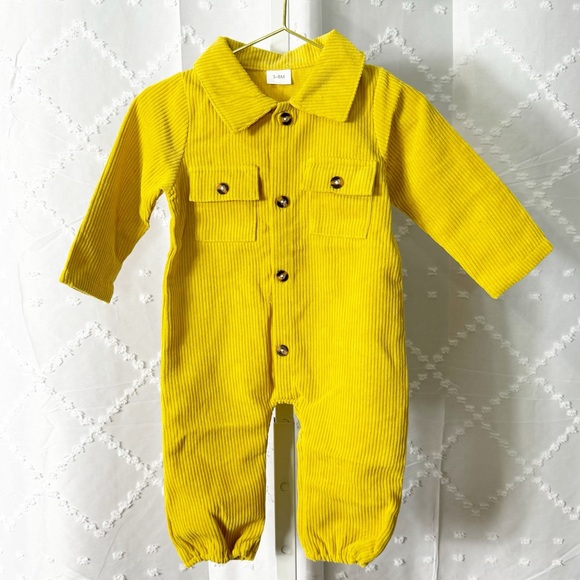 #40 🐣 412. Jumpsuit baby unisex corduroy mustard yellow new - Picture 1 of 5